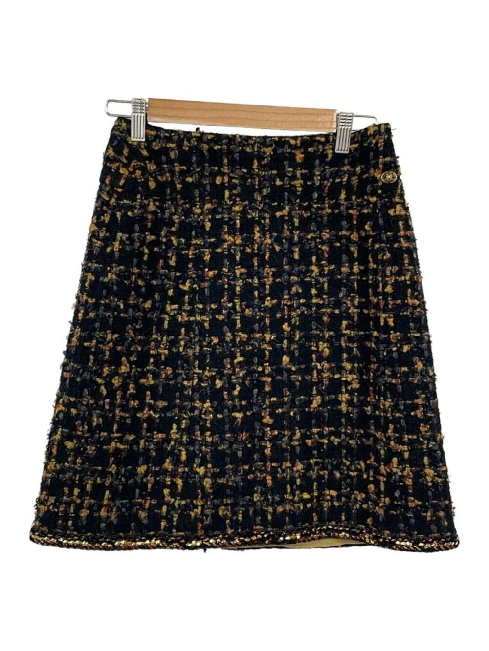 Chanel Skirt S Black Light Brown Bordeaux Knee-Length Tweed Glitter